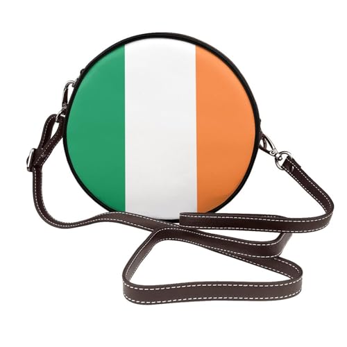 Runde Umhängetasche für Damen, Irland-Flagge, Leder, Schultertasche von Woshuwo