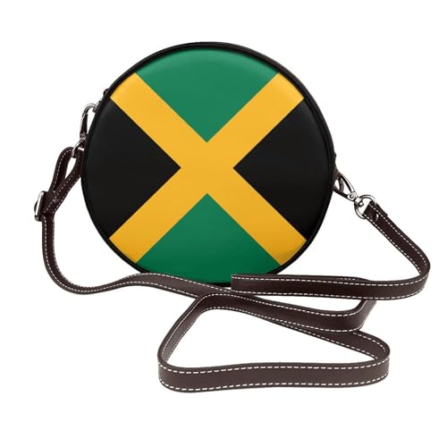 Runde Umhängetasche für Damen, Jamaikanische Flagge, Leder, Schultertasche von Woshuwo