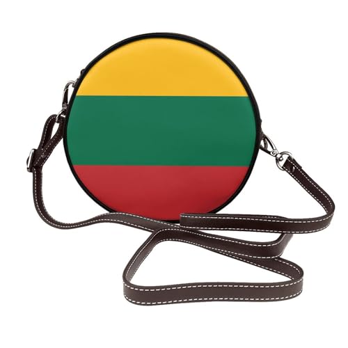 Runde Umhängetasche für Damen, Litauen-Flagge, Leder, Schultertasche von Woshuwo
