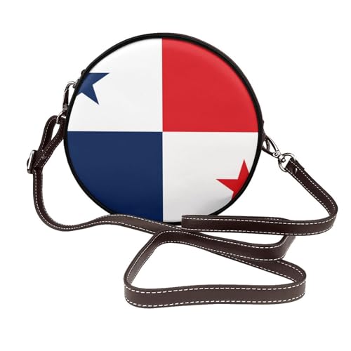 Runde Umhängetasche für Damen, Panama-Flagge, Leder, Schultertasche von Woshuwo