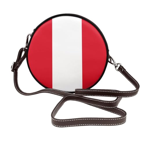 Runde Umhängetasche für Damen, Peru-Flagge, Leder, Schultertasche von Woshuwo