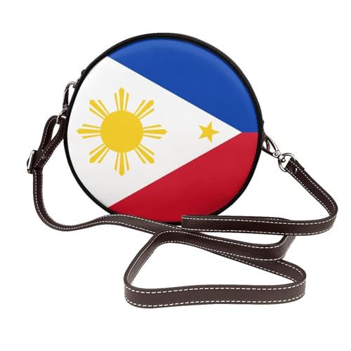 Runde Umhängetasche für Damen, Philippinen-Flagge, Leder, Schultertasche von Woshuwo