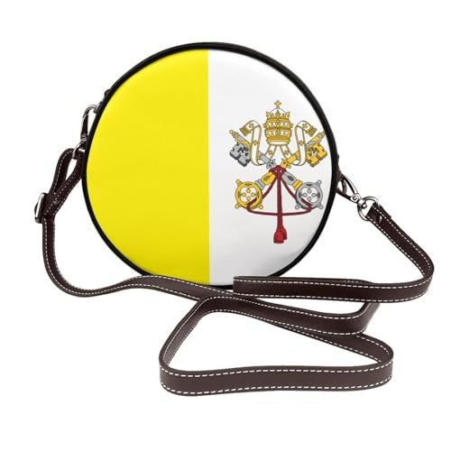 Runde Umhängetasche für Damen, Vatikan-Flagge, Leder, Schultertasche von Woshuwo
