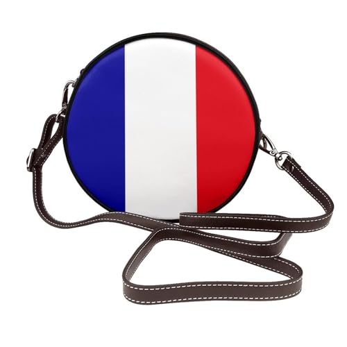 Runde Umhängetasche für Damen, französische Flagge, Leder, Schultertasche von Woshuwo