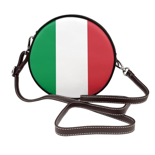 Runde Umhängetasche für Damen, italienische Flagge, Leder, Schultertasche von Woshuwo