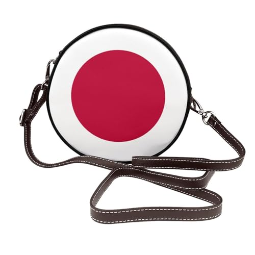 Runde Umhängetasche für Damen, japanische Flagge, Leder, Schultertasche von Woshuwo