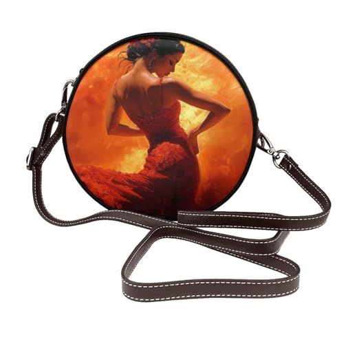 Schöne spanische Frauen-Umhängetasche, rund, Leder, Schultertasche von Woshuwo