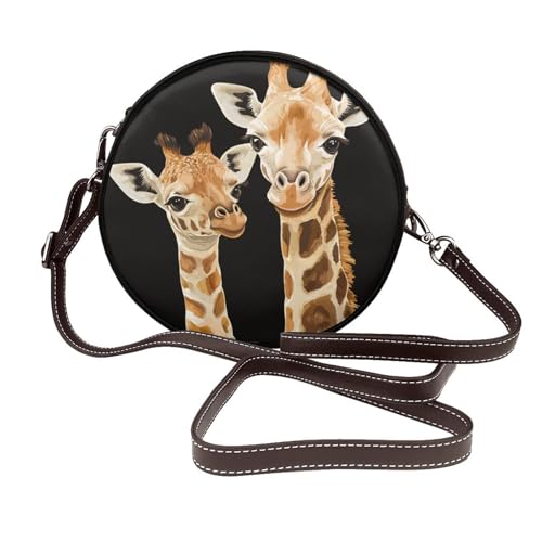 Süße Giraffen-Damen-Umhängetasche, rund, Leder, Schultertasche von Woshuwo