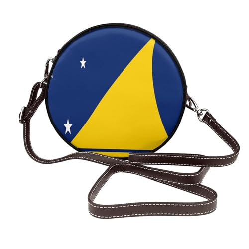 Tokelau-Flagge, runde Umhängetasche für Damen, Leder, Schultertasche von Woshuwo