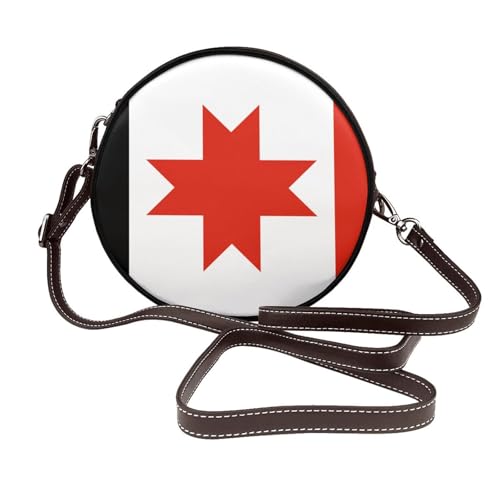 Udmurtien-Flagge für Damen, runde Umhängetasche, Leder, Schultertasche von Woshuwo