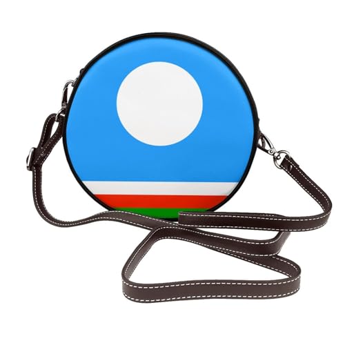 Umhängetasche mit Sakha-Flagge für Damen, rund, Leder, Schultertasche von Woshuwo