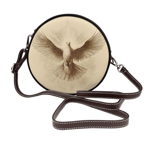 Vintage Dove Damen-Umhängetasche, rund, Leder, Schultertasche von Woshuwo