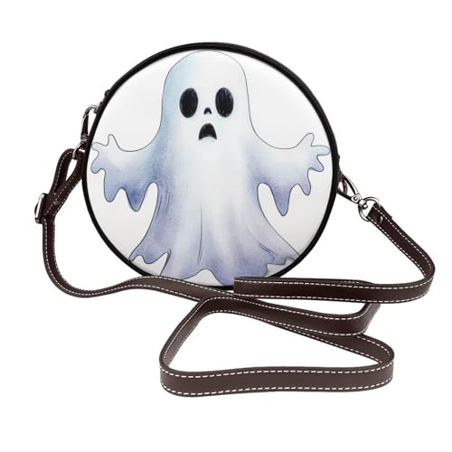 Watercolor Ghost Damen-Umhängetasche, rund, Leder, Schultertasche von Woshuwo
