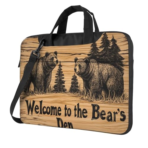Welcome To The Bear's Den Laptoptasche aus Holz, 39,6 cm (15,6 Zoll), gepolsterte Hülle für Damen und Herren von Woshuwo