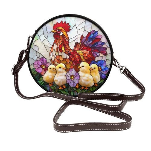 Wunderschöne, runde Umhängetasche aus Leder für Junggesellinnenabschiede, Buntglas von Woshuwo