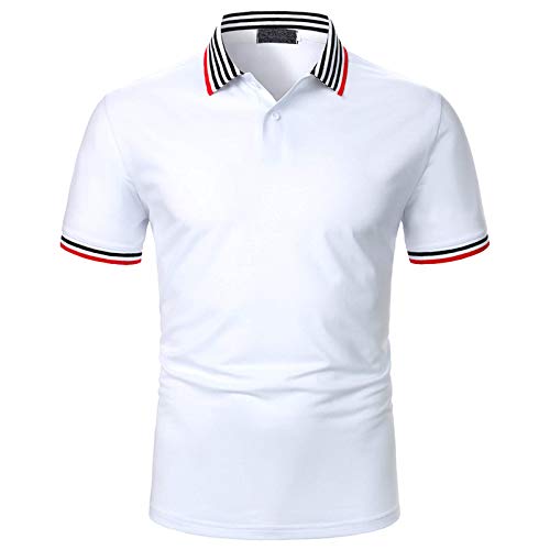 Herren Classic Piqué Poloshirt Polohemd Funtionsshirt Tshirt Männer Kurzarm, Gestreifte Polohemden Blousonshirts T-Shirt Herren Businesshemden Shirt Top (Weiß,M) von Wossei Men Shop