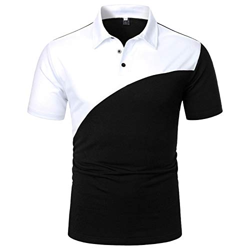 Herren Poloshirts Schlichtes Poloshirt Kontrast Kurzarm T-Shirt Top Einfarbig Basic Polohemd mit kariert an Kragen Sommer Shirt (Schwarz,M) von Wossei Men Shop