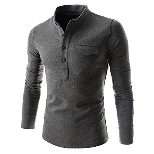 Herren Poloshirts Schlichtes Poloshirt Kontrast Lange Ärmel T-Shirt Top Einfarbig Basic Polohemd mit kariert an Kragen Winter Shirt (Grau,X-Large) von Wossei Men Shop