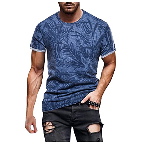 Herren Shortsleeve atmungsaktives Sportshirt - Herren Sommer T-Shirt Rundhals-Ausschnitt Slim Fit Moderner Männer T-Shirt Crew Neck Hoodie-Sweatshirt Kurzarm Wossei (Blau,XL) von Wossei Men Shop