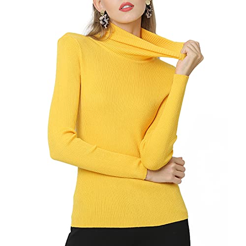 Wotcsil Damen Basic Rollkragenpullover Langarm Winter Slim Fit Einfarbig Strickpullover Rollkragen Sweatshirt Rippstrick Pulli mit Stehkragen Gerippter Feinstrick für Frühling Herbst von Wotcsil