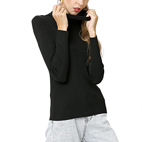 Wotcsil Damen Basic Rollkragenpullover Langarm Winter Slim Fit Einfarbig Strickpullover Rollkragen Sweatshirt Rippstrick Pulli mit Stehkragen Gerippter Feinstrick für Frühling Herbst von Wotcsil