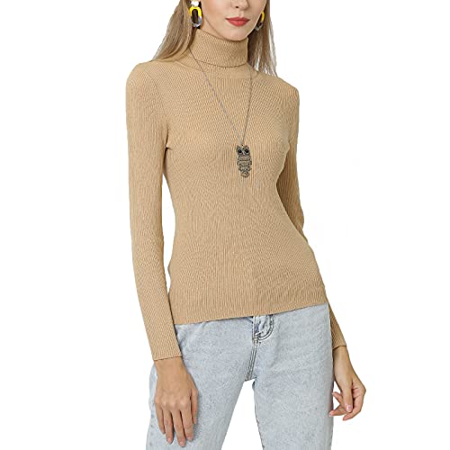 Wotcsil Damen Basic Rollkragenpullover Langarm Winter Slim Fit Einfarbig Strickpullover Rollkragen Sweatshirt Rippstrick Pulli mit Stehkragen Gerippter Feinstrick für Frühling Herbst von Wotcsil