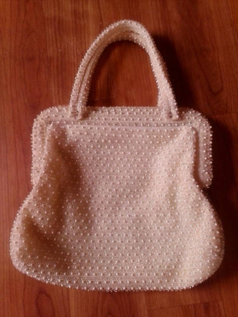 60Er Jahre Cremefarbene Corde Bead Handtasche Von Lumured von Wotsnewpussycat