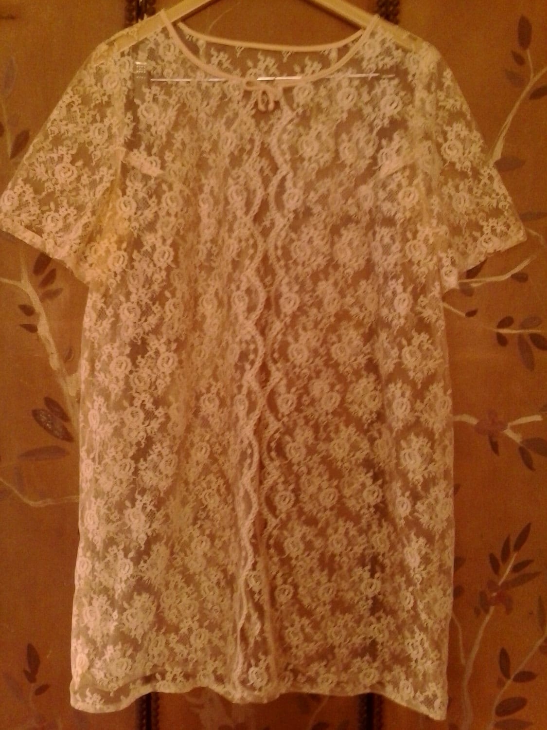 70Er Pfirsich Spitzen Nachthemd/Longshirt von Wotsnewpussycat