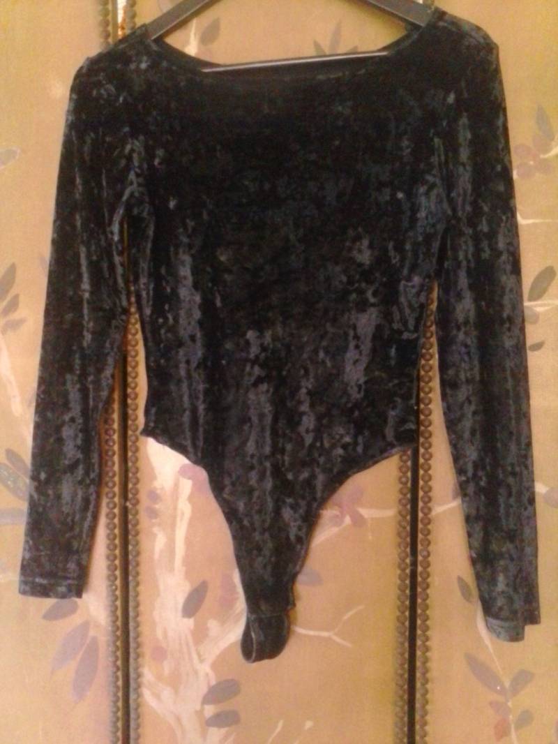 80Er Jahre Schwarzer Samt Ein Stück Hoher Beinkörper/Leotard von Wotsnewpussycat