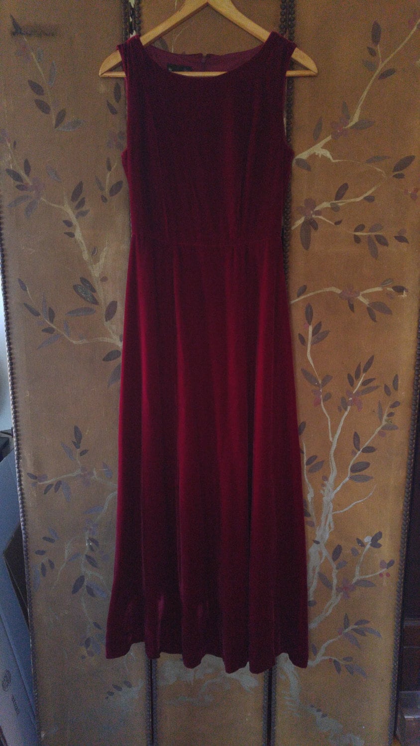 80Er Samt/Seide Ärmelloses Bordeaux Maxi Kleid Von J Peterson Company von Wotsnewpussycat