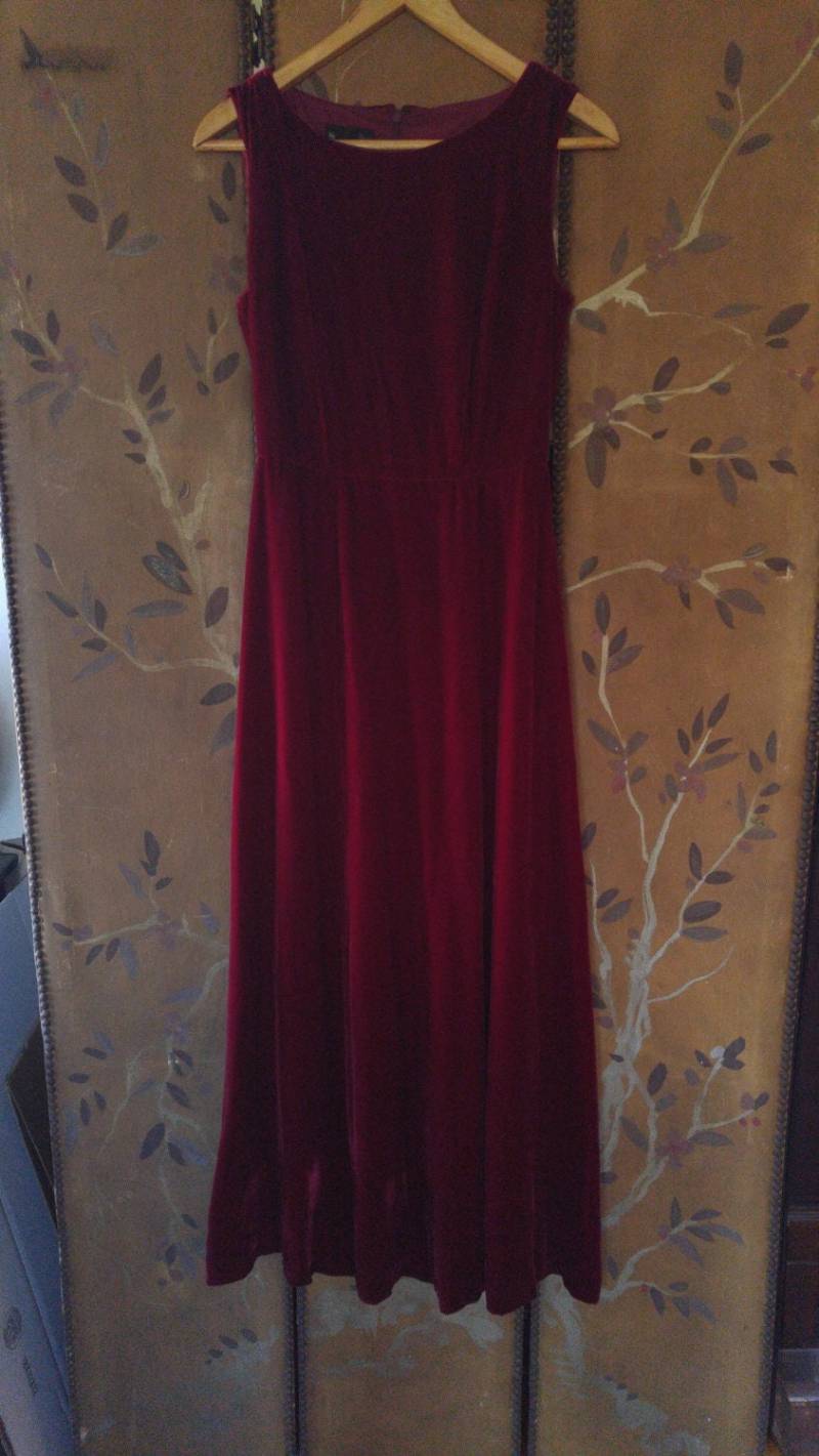 80Er Samt/Seide Ärmelloses Bordeaux Maxi Kleid Von J Peterson Company von Wotsnewpussycat