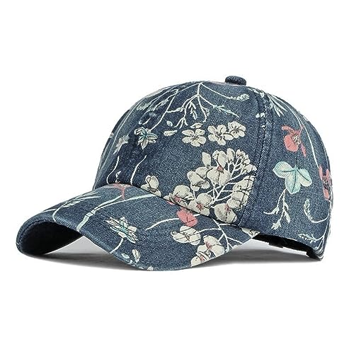 Basecap Herren Floral Denim Baseball Cap Hut Frauen Mode Blume Trucker Caps Denim Jeans Frauen Tragen Kappe Frauen Coole Hut Kappen Für Frauen, Tiefblau, 56-60 cm von WouND