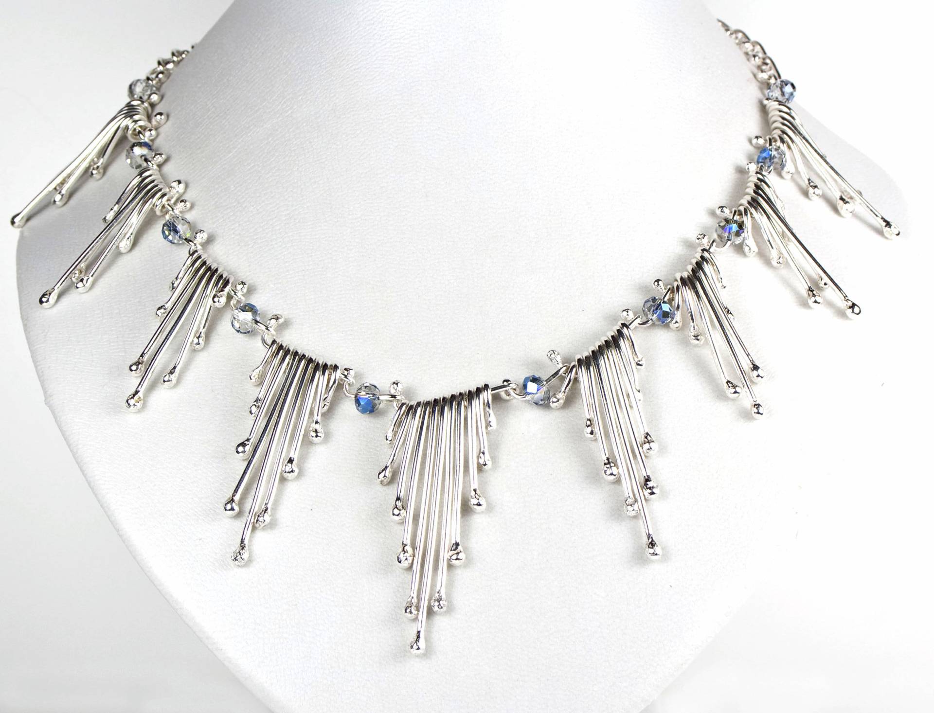 Silber Eiszapfen Halskette, Statement Handgemachte Einzigartige Blau Und Unikat von WovenArtJewellery