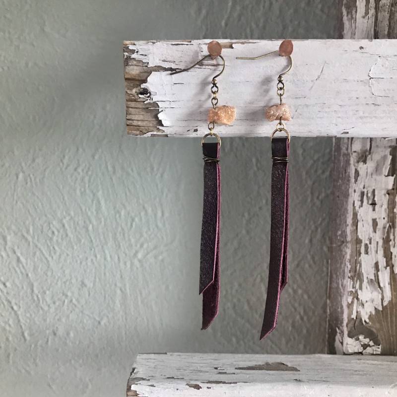 Leder Quaste Druzy Ohrringe/Schulter-Duster Echtes Schmuck Funkelnde Natürliche Heilung von WovenRootsStudio