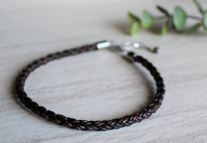 Fußkettchen - Antik Braun Leder Fußkettchen. Echtes Leder. Jaspis Edelstein. Handgefertigter Schmuck, Verstellbarer Verschluss von WovenStoneCo