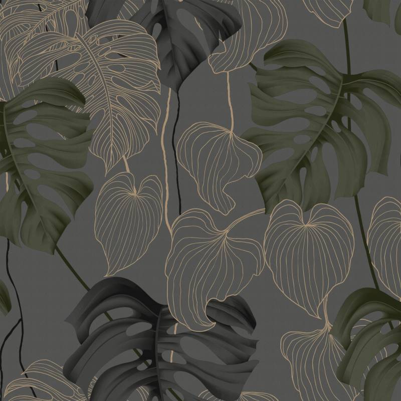 WOW Vliestapete "Paradiso" botanisch geprägt Grau/Grün - 1005x52 cm von Wow