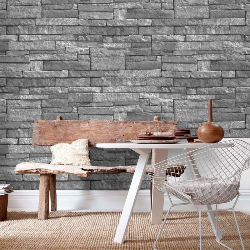 WOW Vliestapete "Steine" Steinoptik glatt Grau - 10m x 52cm von Wow