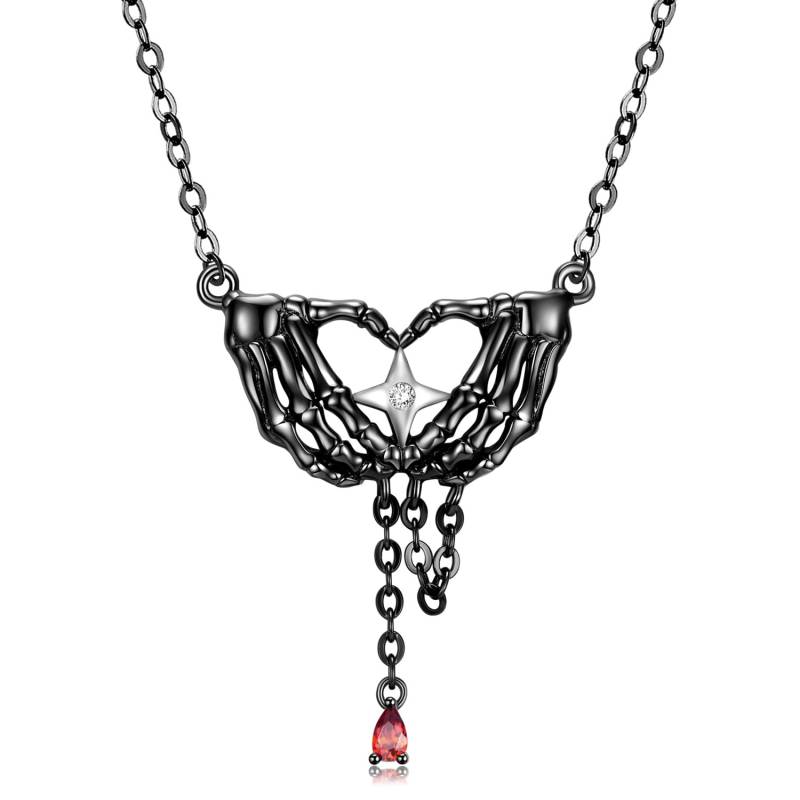 Wow Charms 925 Sterling Silver | Necklace Skull Hand Heart Star Pendant Zircon Necklaces For Women With Chains Halloween Necklace von WowCharmsStore
