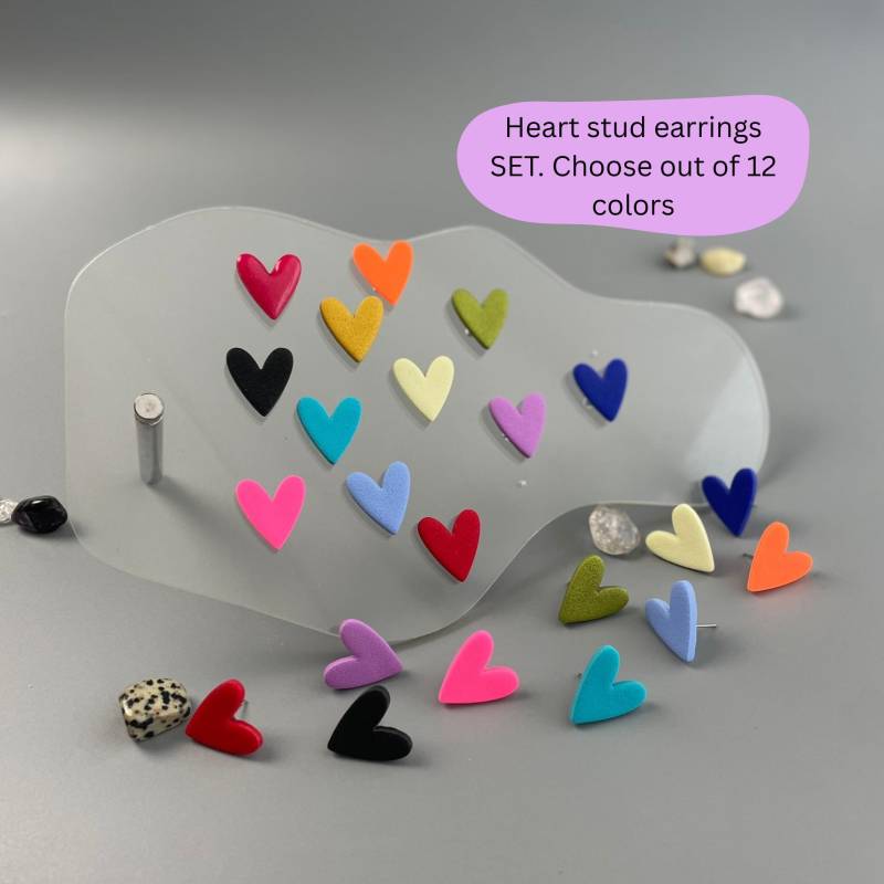 Colorful Heart Earring Studs Set Of 2 - 4 Pairs Multipack Polymer Clay For Everyday Earrings Or Special Occasion Vibrant von WowLookAtYou