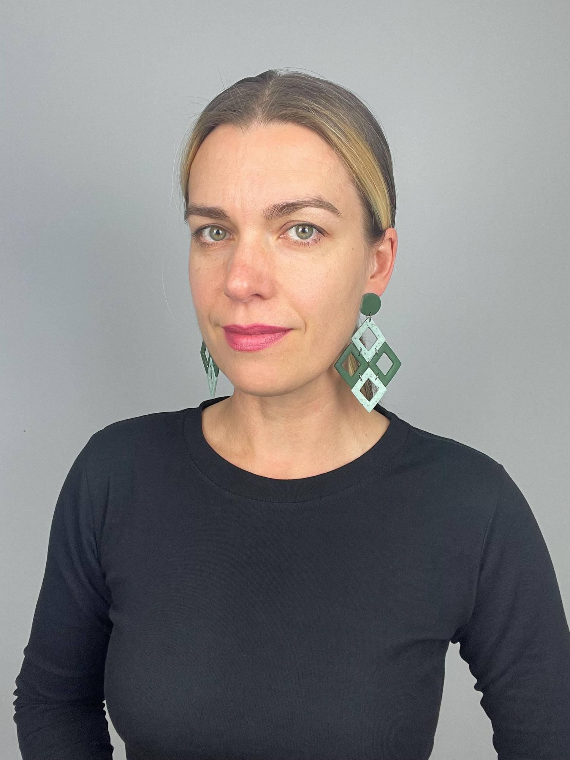 Falling Earring Big Statement Of Green Polymer Clay Rhombus Shaped Earrings Geometric Jewelry For Evening Dangle von WowLookAtYou