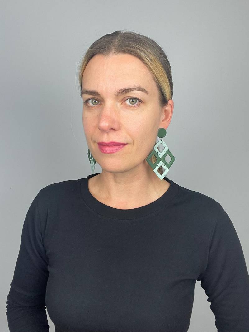 Falling Earring Big Statement Of Green Polymer Clay Rhombus Shaped Earrings Geometric Jewelry For Evening Dangle von WowLookAtYou
