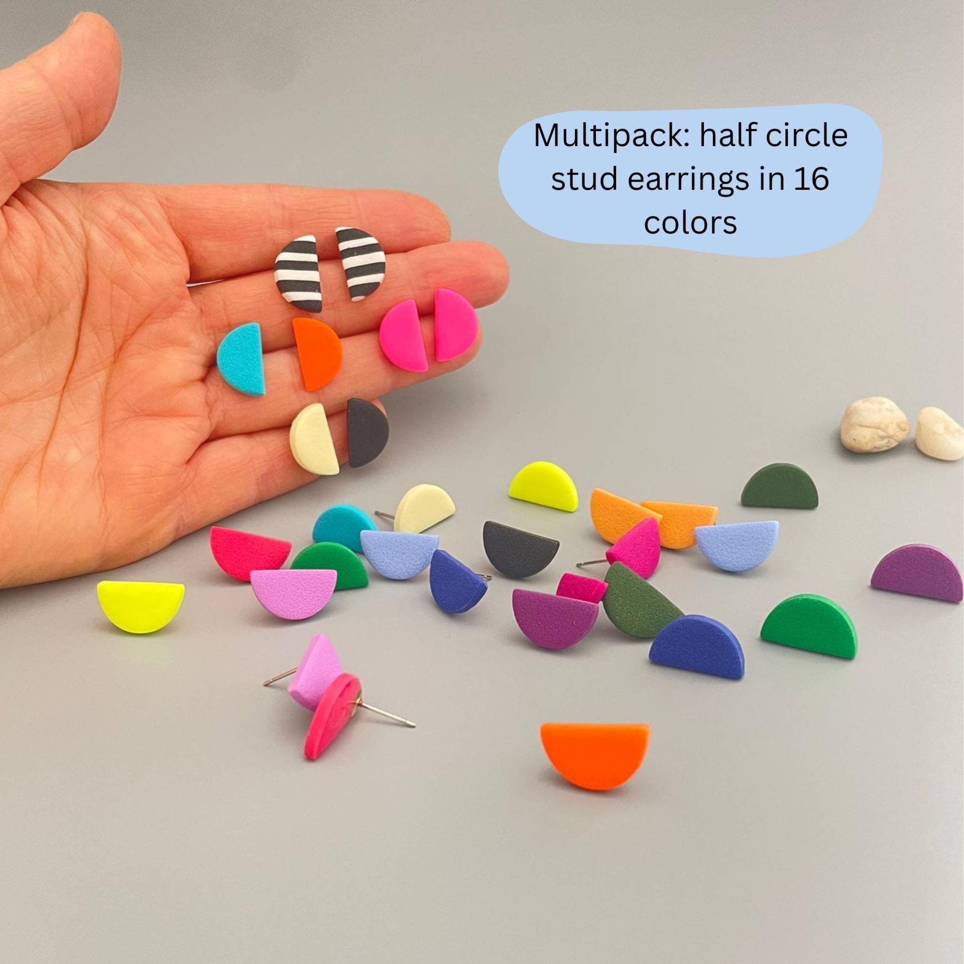 Half Circle Stud Earrings Set Of 2 - 8 Pairs Colorful Halfmoon Studs Everyday Vibrant Minimalistic Made Polymer Clay Half Circle Stud Earrings Set Of 2 - 8 Pairs Colorful Halfmoon Studs Everyday Vibrant Minimalistic Made Polymer Clay von WowLookAtYou