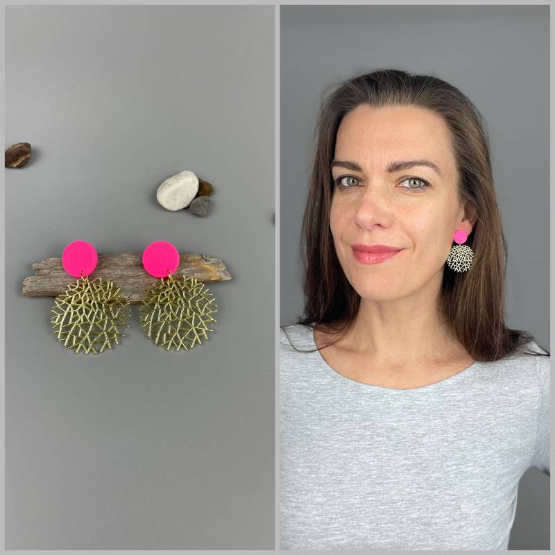 Hanging Earrings Colorful Polymer Clay Golden Abstract Jewelry Gift For Her Evening Red Special Occasion Blue von WowLookAtYou