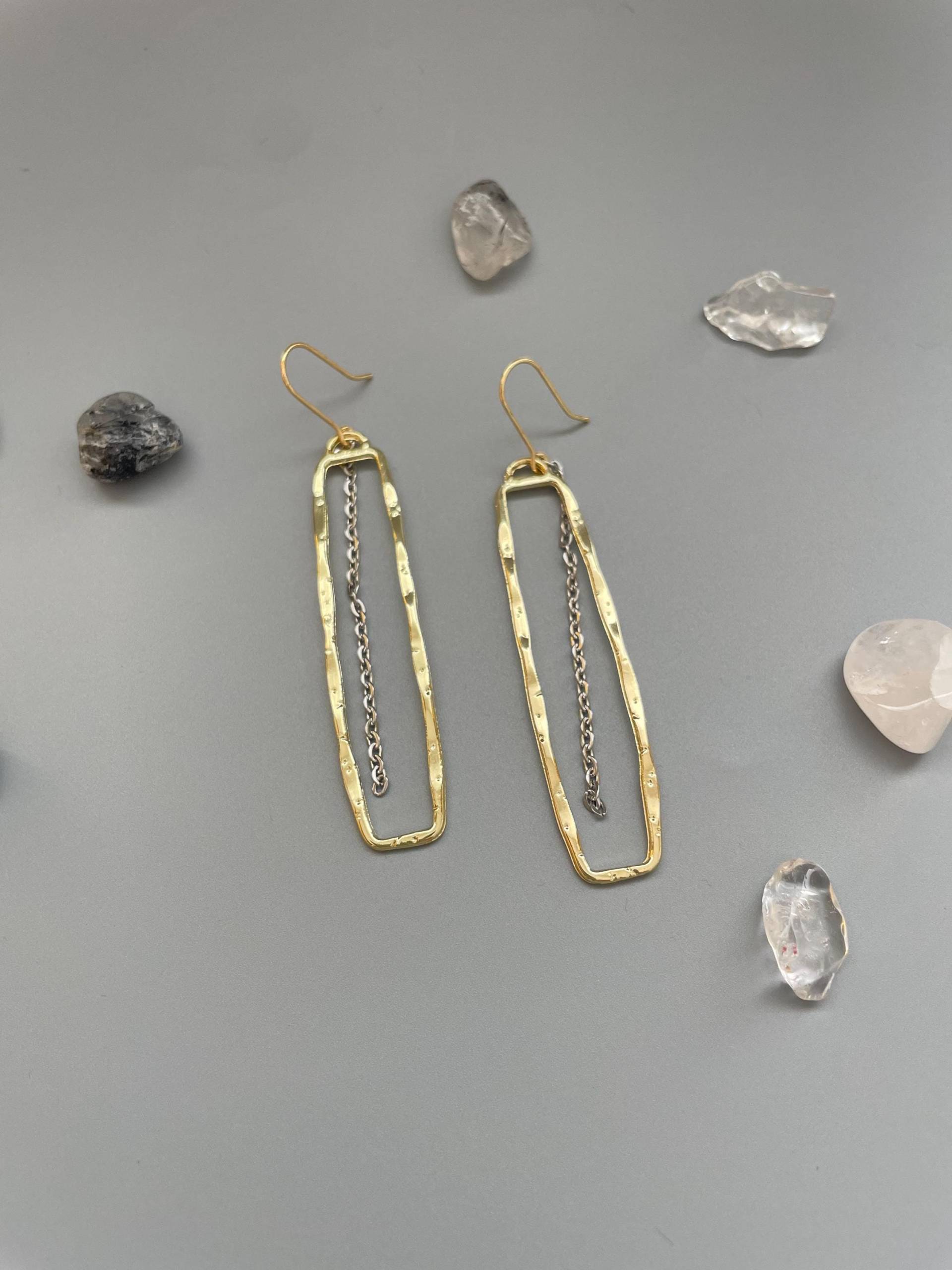 Hanging Earrings Golden & Silver Long Dangly With Chain Jewelry Gift Lightweight Elegant For Women Gold Plated von WowLookAtYou