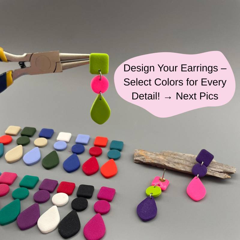Hanging Earrings Statement Colorful Custom Design For Special Occasion Polymer Clay Hanging Vibrant Her Jewelry Gift von WowLookAtYou