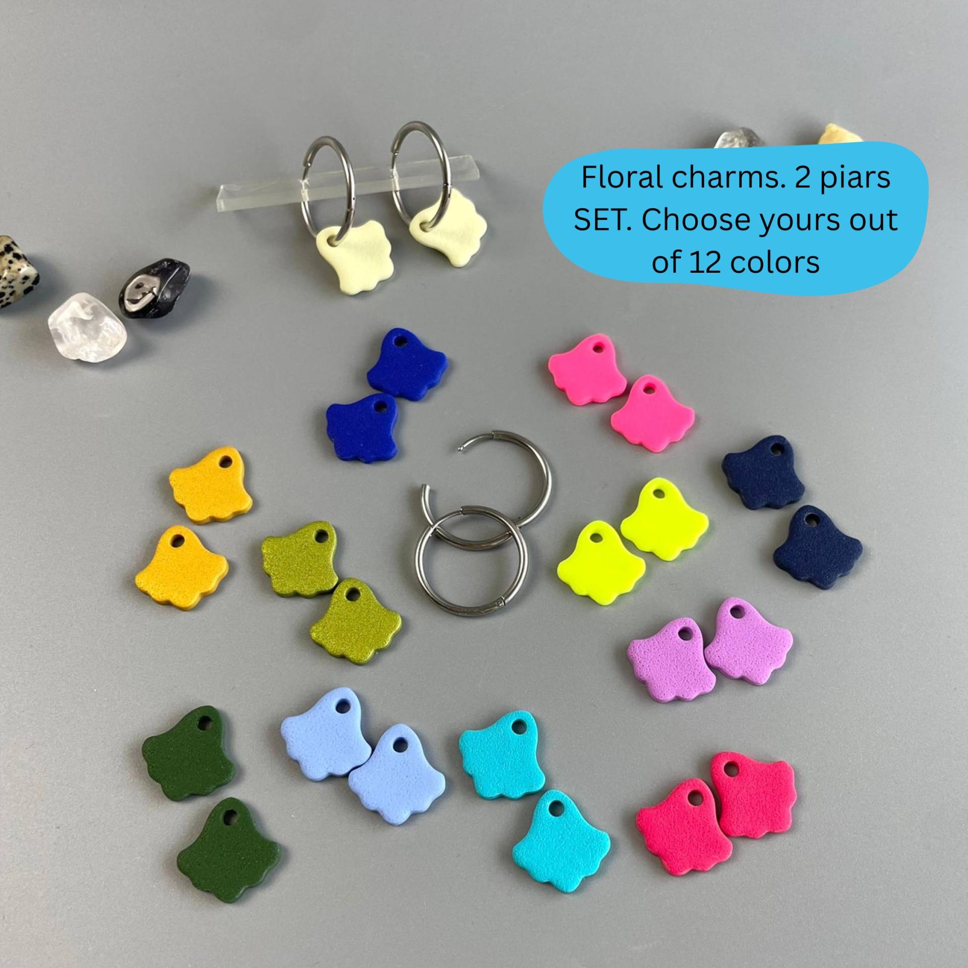 Hoop Earring Charms 2 Pairs Set Custom Colors Of Polymer Clay With Or Without Stainless Steel Hoops Elegant Earrings Floral von WowLookAtYou
