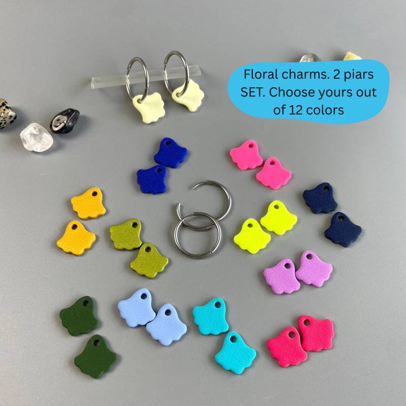 Hoop Earring Charms 2 Pairs Set Custom Colors Of Polymer Clay With Or Without Stainless Steel Hoops Elegant Earrings Floral von WowLookAtYou