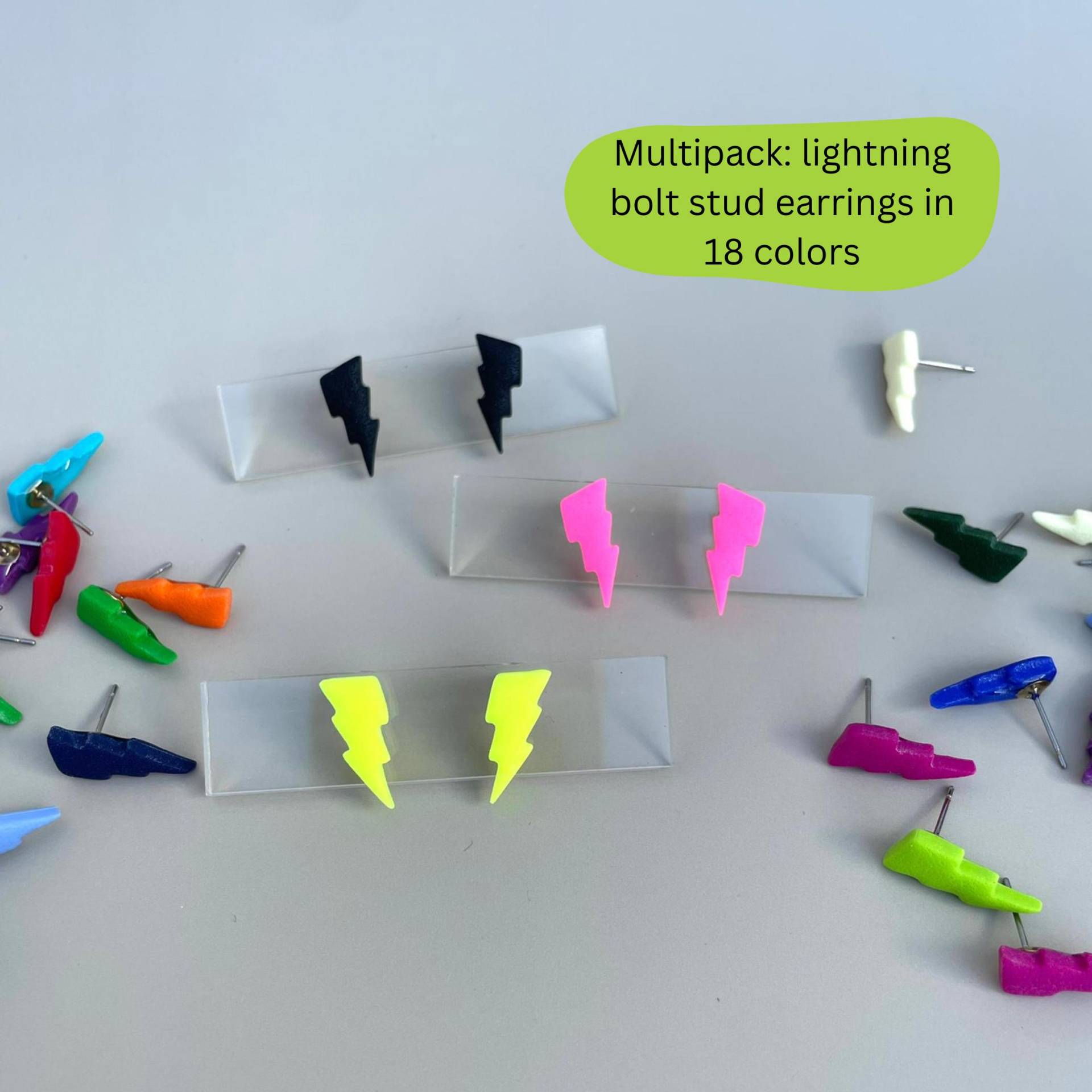 Lightning Bolt Stud Earrings Multipack Set Of 2 - 8 Pairs Colorful Lightning Studs For Everyday Polymer Clay Lightning Bolt Stud Earrings Multipack Set Of 2 - 8 Pairs Colorful Lightning Studs For Everyday Polymer Clay von WowLookAtYou