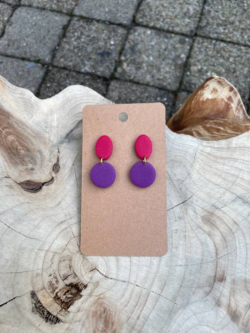 Lightweight Stud Earrings Purple & Carmin Red Minimalist Colorful Small Elegant Eye-Catching Gift Fimo Schmuck Lila Ohrringe von WowLookAtYou