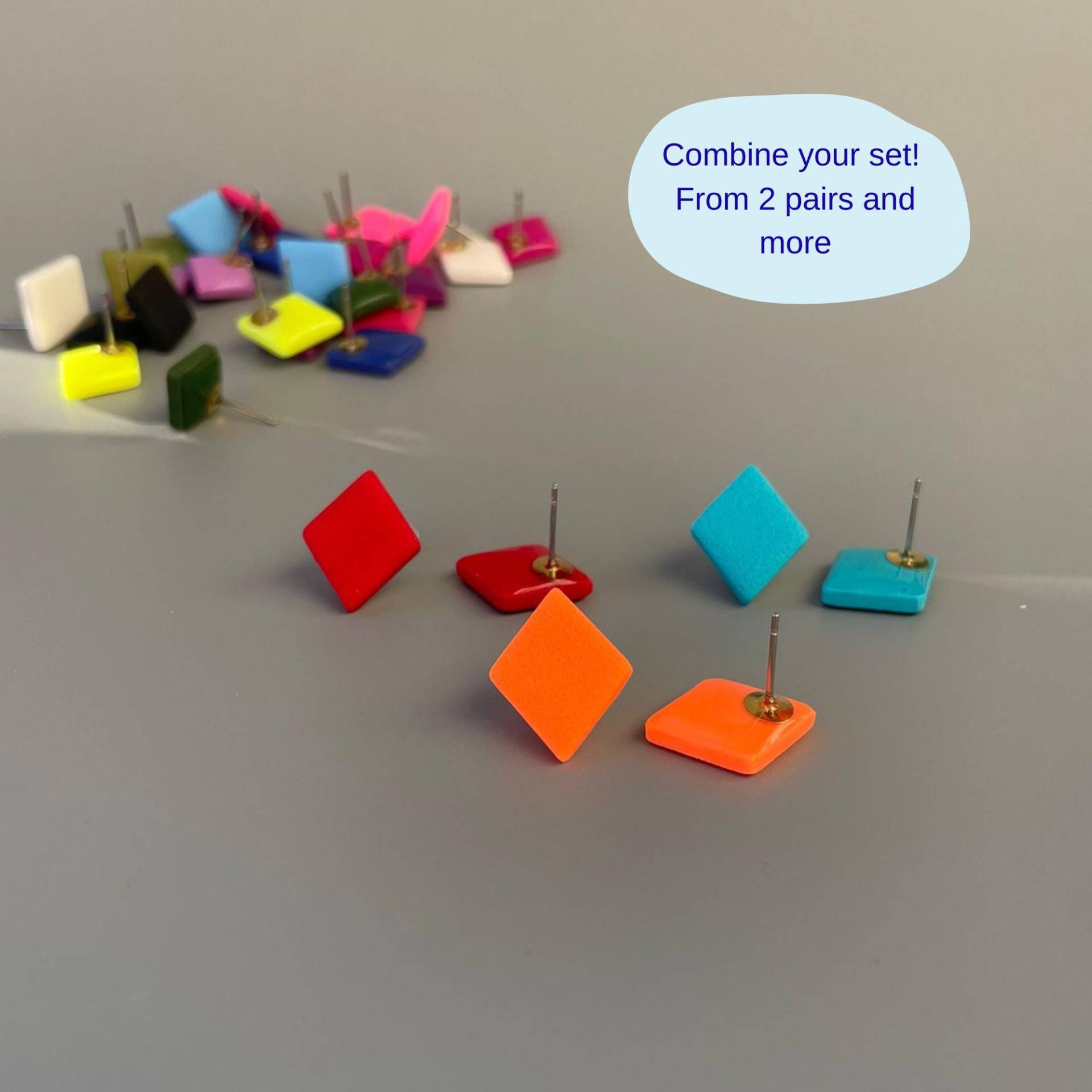 Stud Earring Multipack Of Colourful Rhombus Studs Neon Everyday Earrings Vibrant Polymer Clay Minimalistic Geometric Stud Rubber Stoppers Stud Earring Multipack Of Colourful Rhombus Studs Neon Everyday Earrings Vibrant Polymer Clay Minimalistic Geometric Stud Rubber Stoppers von WowLookAtYou